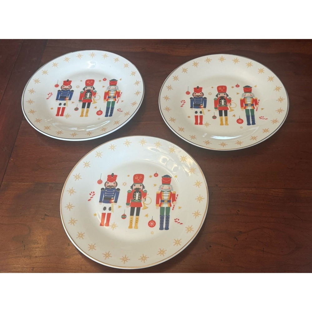 Set of 3 Holiday Style Ceramic Nutcracker Plates 9.5"